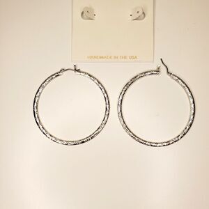 Susan Shaw 2" Silver Hoop Earings NEW